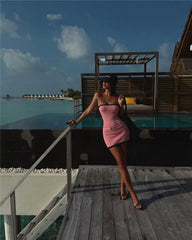 Two-Tone Strapless Ribbed Belt Mini Dress
