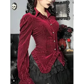 Vintage Victorian Folded Gothic Blouse Red / S