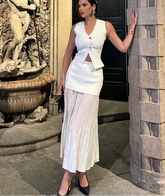 Button Knit Top Side Zipper Skirt Suit