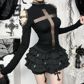 Dark Lace Patchwork Blouse Black / XS
