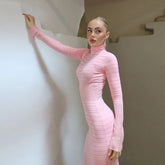 Striped Knitted Half High Collar Dress