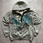 Dark Vintage Letter Zip Hoodie white1 / S