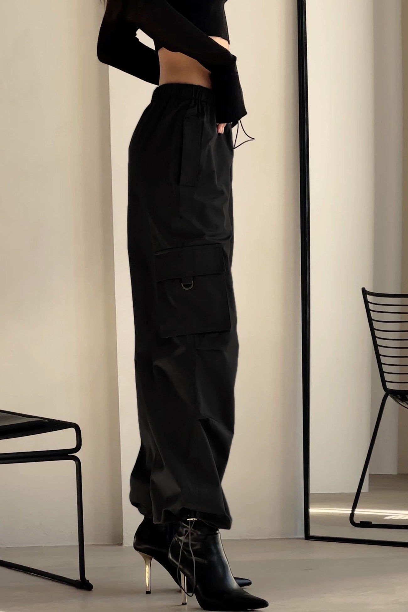 Solid Drawstring Large Pocket Cargo Pants
