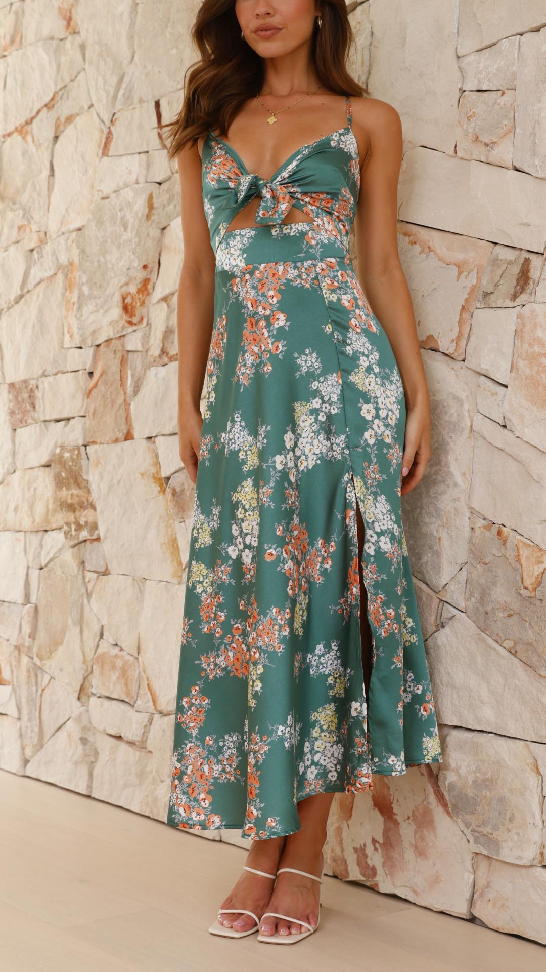 Satin Split Midi Dress