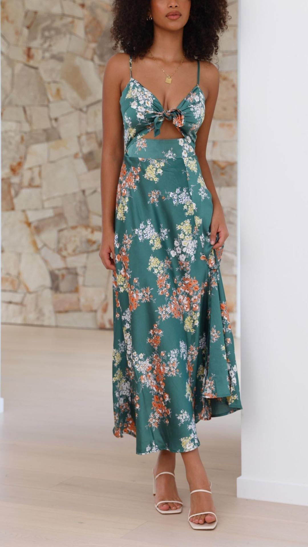 Satin Split Midi Dress
