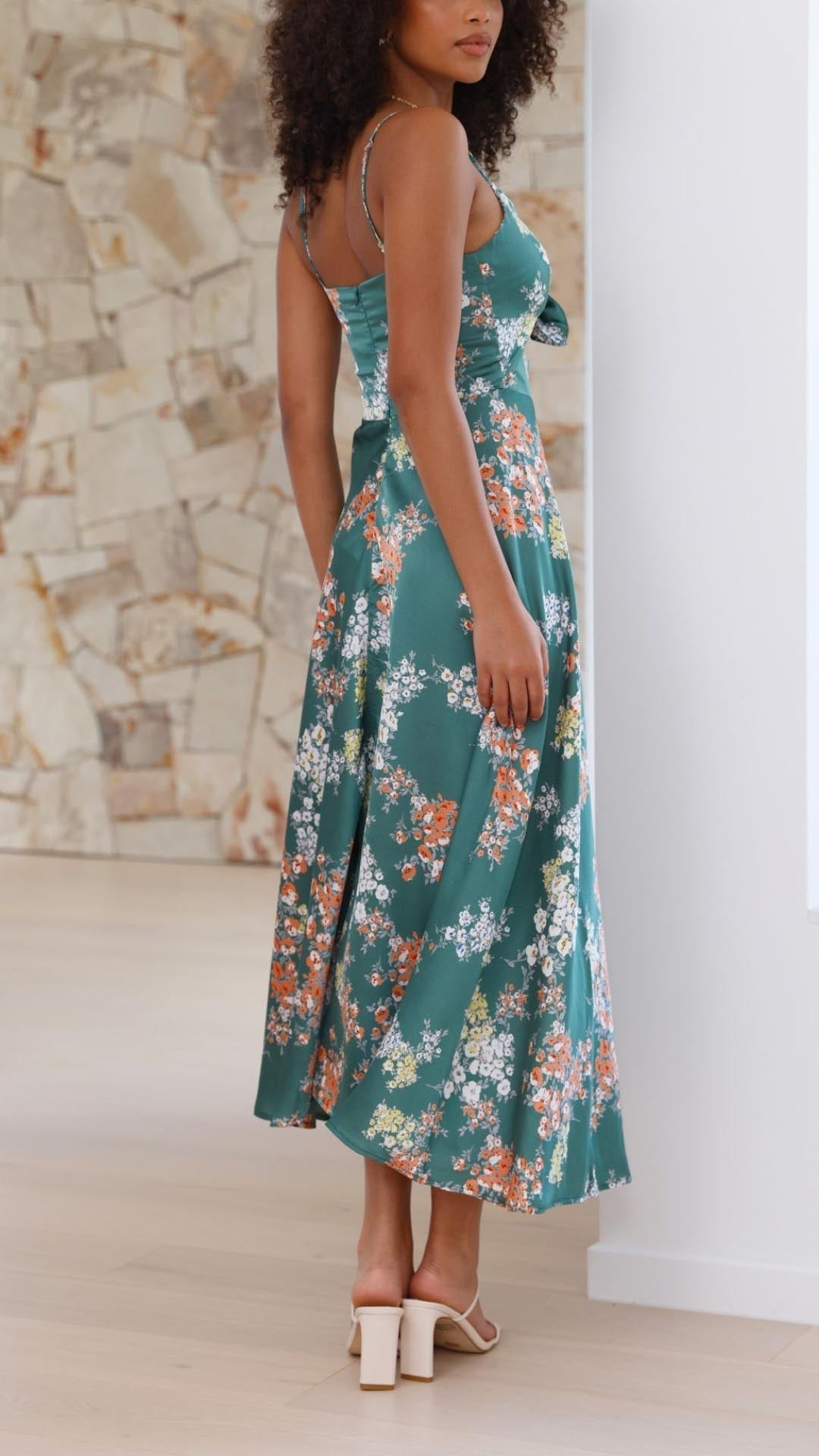 Satin Split Midi Dress