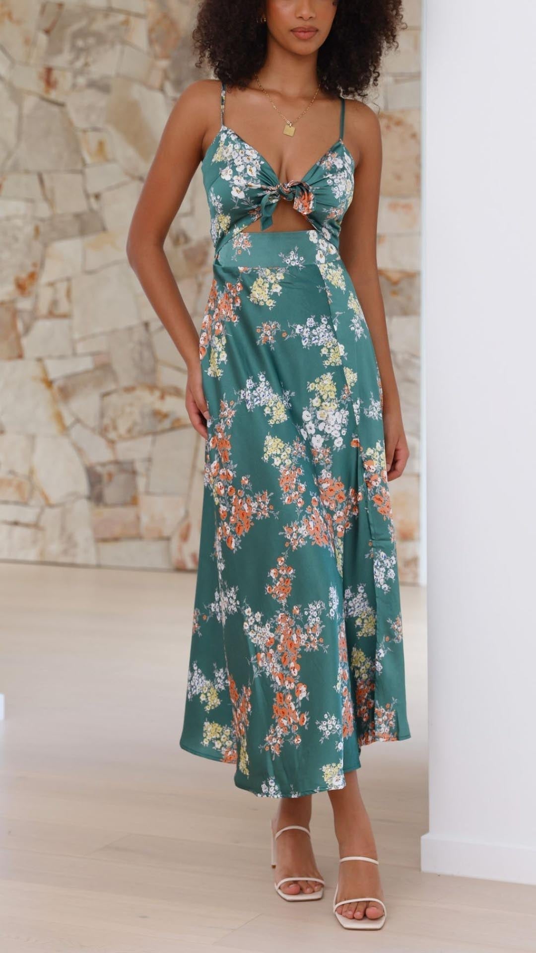 Satin Split Midi Dress