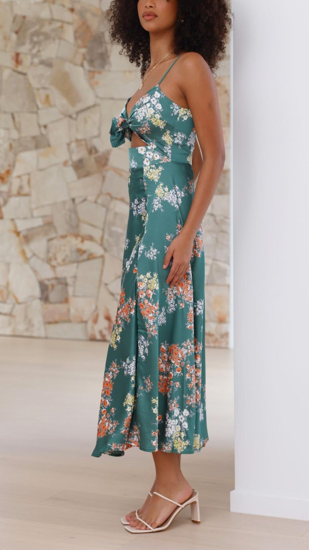 Satin Split Midi Dress