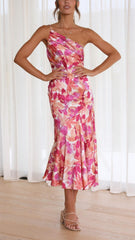 Floral Shoulder Midi Dress