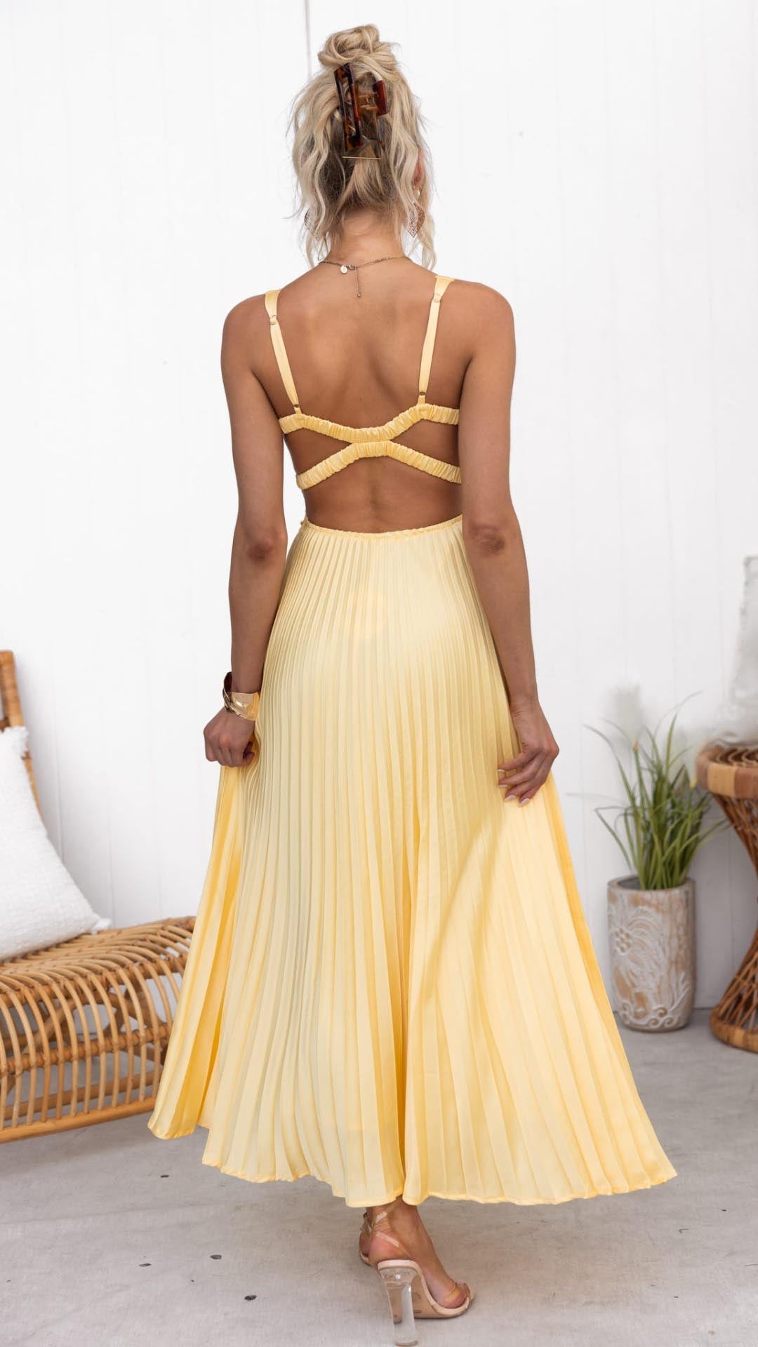 Pleated V-Neck Maxi Dress