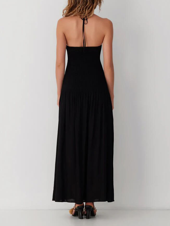 Halterneck Floral Rainbow Charming Ombre Pleated Maxi Dress