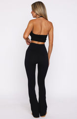 Scared To Confess Seamless Ribbed Flare Pants Black