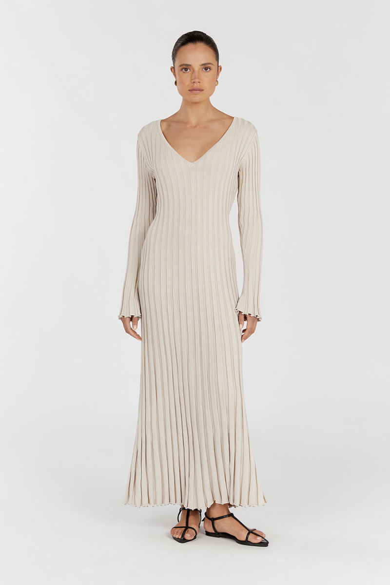 V-Neck Sleeved Knit Dress