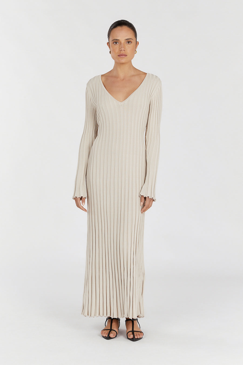 V-Neck Sleeved Knit Dress