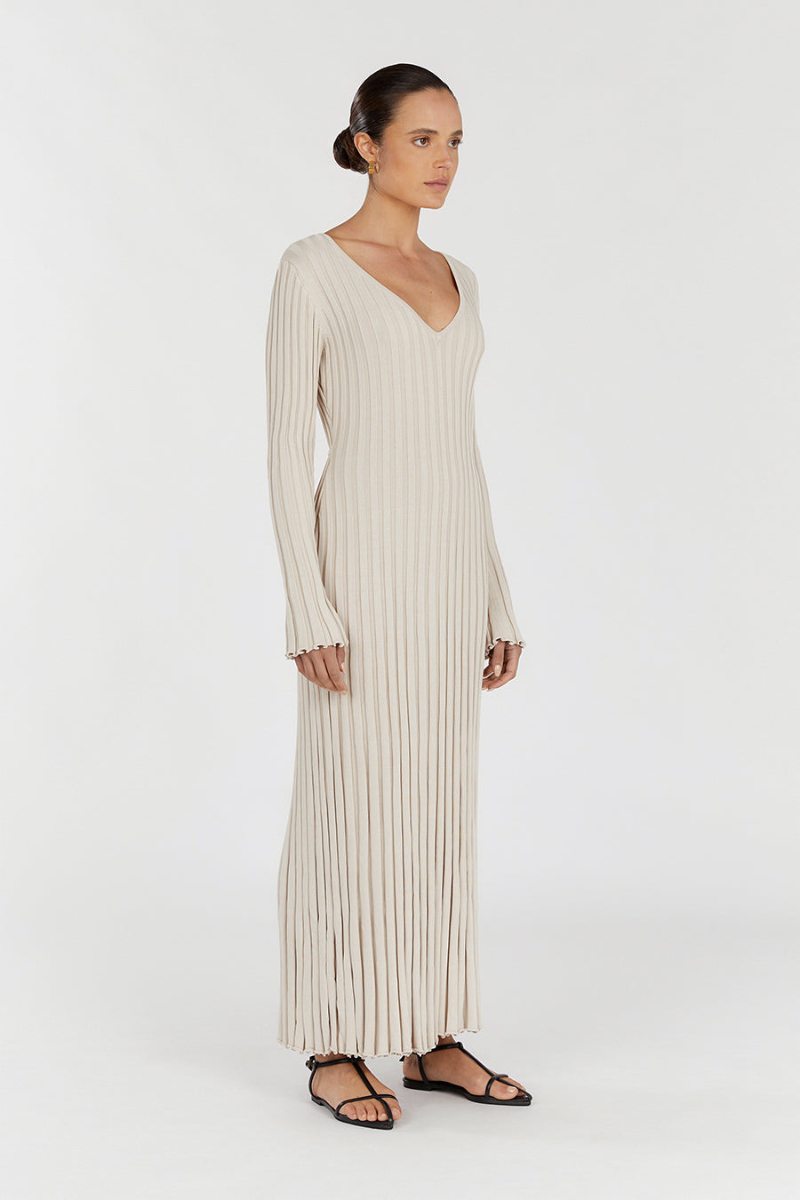 V-Neck Sleeved Knit Dress