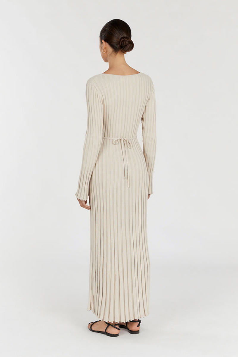 V-Neck Sleeved Knit Dress