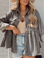 Cardigan Lapel Corduroy Single-Breasted Blouse