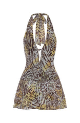 Too Extra Halter Mini Dress Leopard Spritz