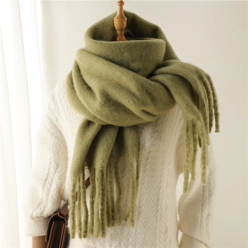 Cashmere Winter Pashmina Blanket Wrap - Thick And Soft Scarf Olive Scarfs-L