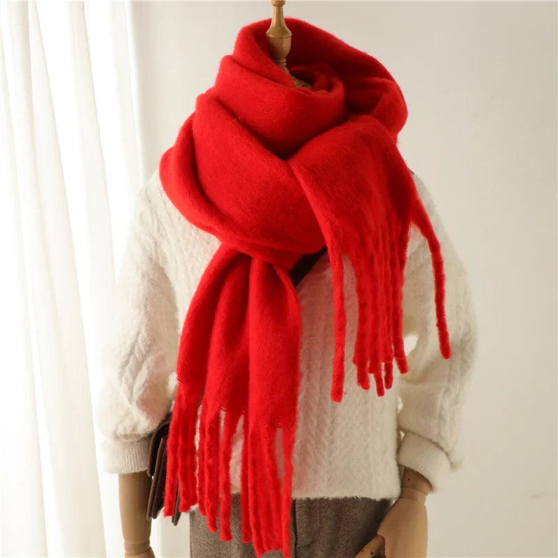 Cashmere Winter Pashmina Blanket Wrap - Thick And Soft Scarf Red Scarfs-L