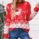 Christmas Snowflake Printed Long Sleeve O Neck Ladies Jumper Sweater Sweaters-L