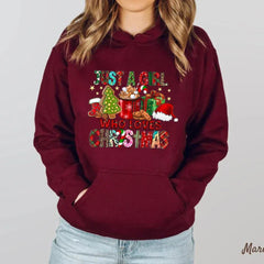 Just A Girl Who Loves Christmas Holiday Autumn Winter Lover Gift Hoodie Wine Red / S Hoodies-L