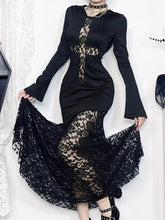 Covered Lace Cross Hollow Full-Length Dress Black / XS