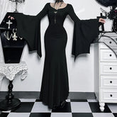 Slim Gothic Fall Daily Comfort Maxi Dress Black / XS