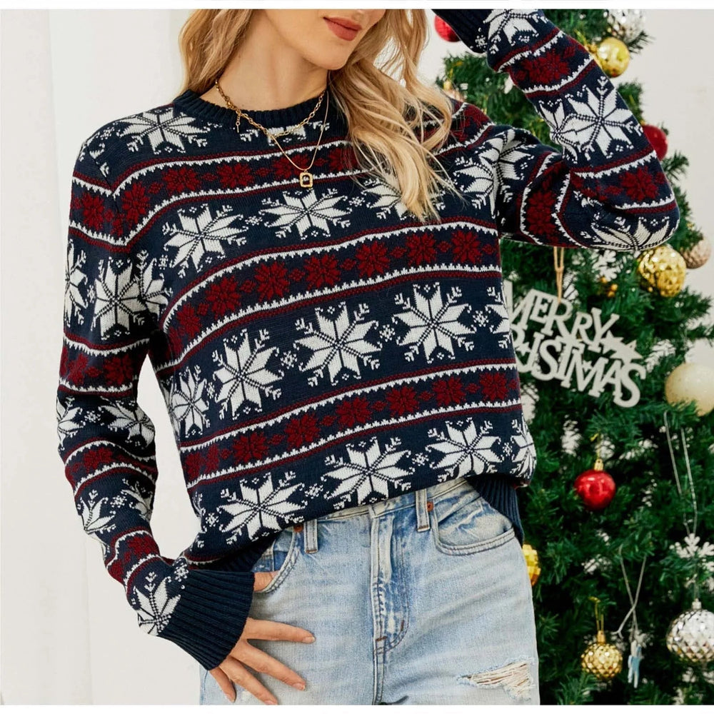 Snowflake Jacquard Christmas Party Knitted Sweater Sweaters-L