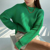 Basic Warm Vintage Green Thick Oversized Knitted Loose White Christmas Sweater Sweaters-L