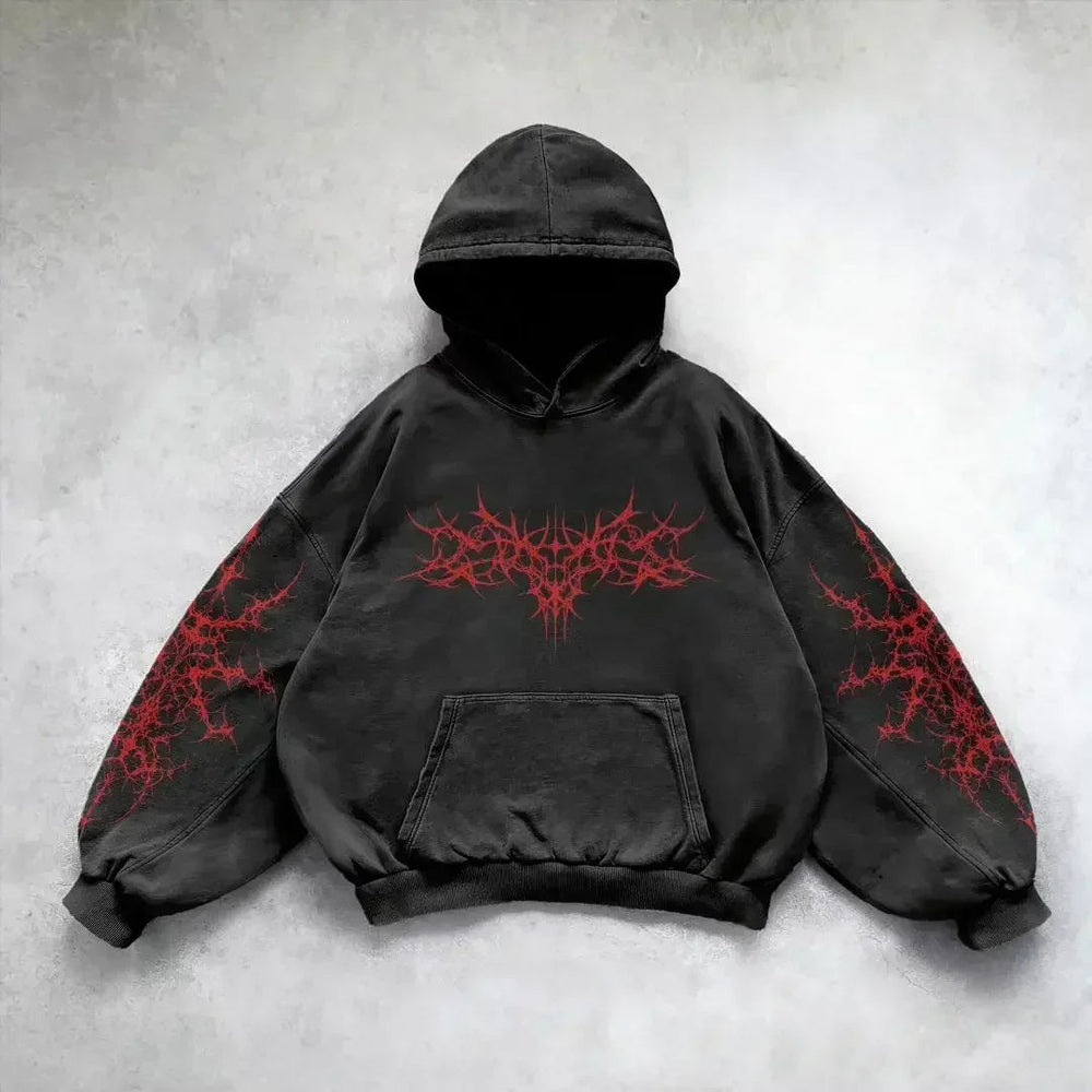 Dark Skull Print Oversized Hoodie black8 / S