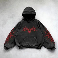 Dark Skull Print Oversized Hoodie black8 / S