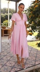 EIRE - ELEGANT V-NECK PUFF SLEEVE MAXI SUN DRESS