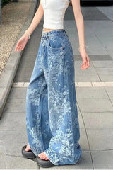 High Waisted Jacquard Baggy Jeans