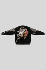 Flying Dragon Embroidered Satin Bomber Jacket