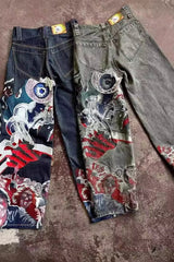 Illustrated Eye Straight Leg Washed Jeans