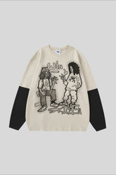 Cartoon Graphic Contrast Layered Long Sleeve Tee