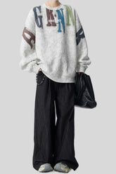 Applique Varsity Typography Oversized Sweatshirt
