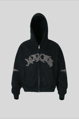 Applique Typography Suede Zip Hoodie