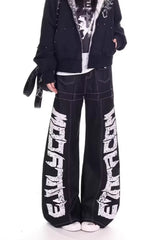 Oversized Typography Wide Leg Jeans