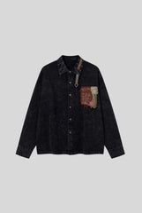 Leather Strap Patchwork Denim Long Sleeve Shirt