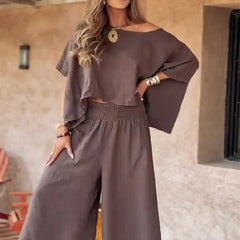 CARLEIGH - CHIC OFF SHOULDER TOP AND PANTS SET