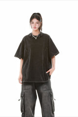 Studded Distressed Collar Washed Oversized Tee