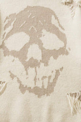 Raw Hem Skull Jacquard Oversized Sweater