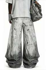 Washed Splatter Double Waist Cargo Pants