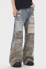 Camo Panel Distressed Micro Flare Jeans
