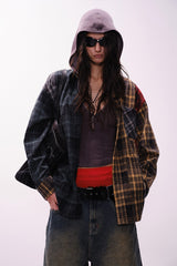 Patchwork Plaid Relaxed Long Sleeve Shirt