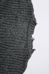 Distressed Ribbed Henley Neck Knit Sweater