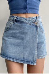 High Waist A Line Denim Skort