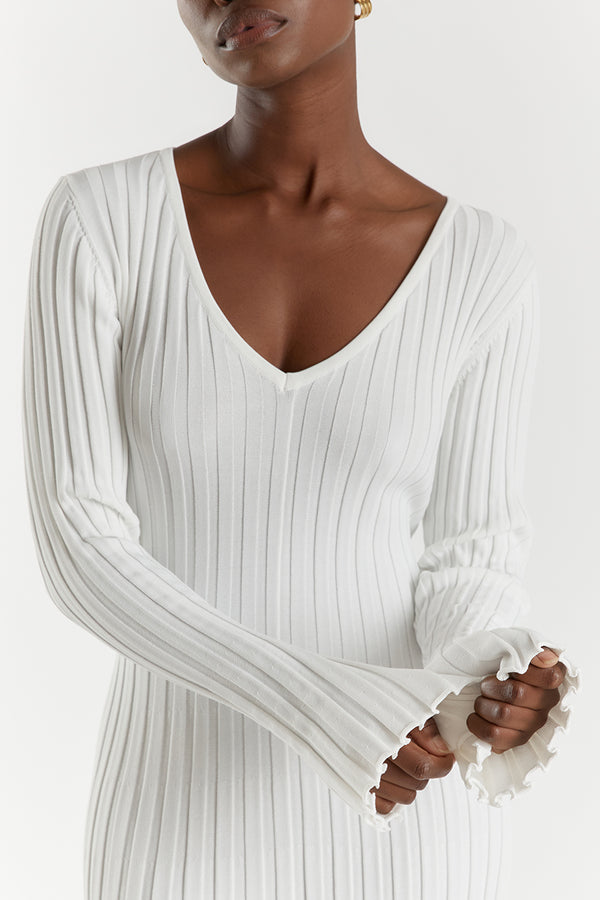 V-Neck Sleeved Knit Dress